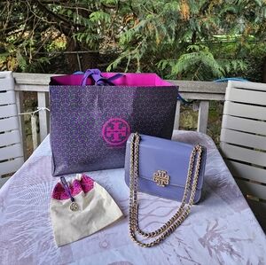 Tory Burch Britten Limited Patent Dark Lotus 2-way Shoulder Bag